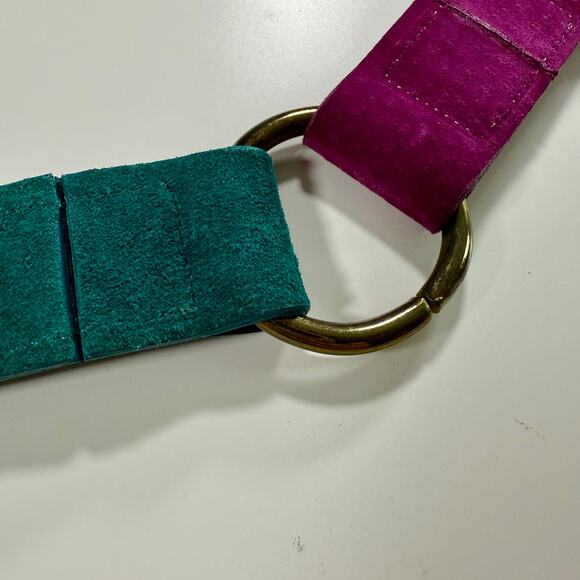 3/$20 VTG Women's Medium 80's Omega Suede Leather & Metal Color Block Glam Belt - Picture 6 of 9